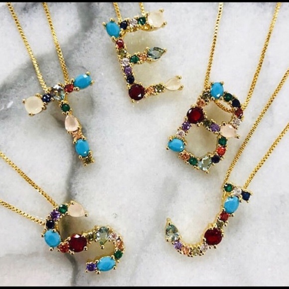 Multi-colored CZ & Stone Initial Necklaces-Boutique - Picture 4 of 16